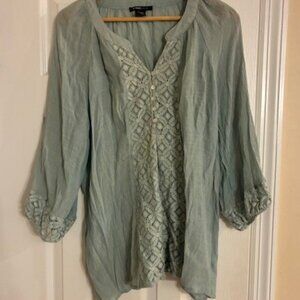 Robert Louis Women's Plus Green w lace insets Short sleeve Flowy Boho Size 1X